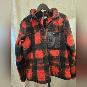 Columbia Red and Black Buffalo Plaid Sherpa Quarter-Zip Pullover